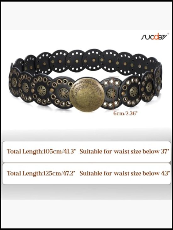 Western Woman Leather Belt Concho Disc Wide Waist Belt Boho for Dress Jeans main image 6